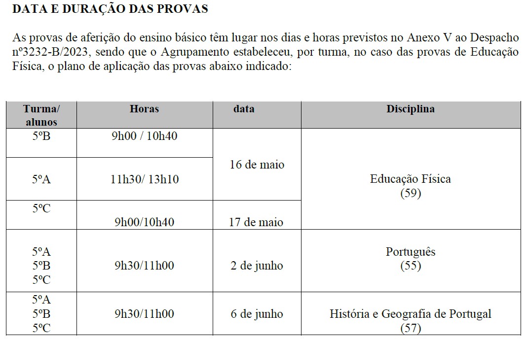 5º Ano calendario