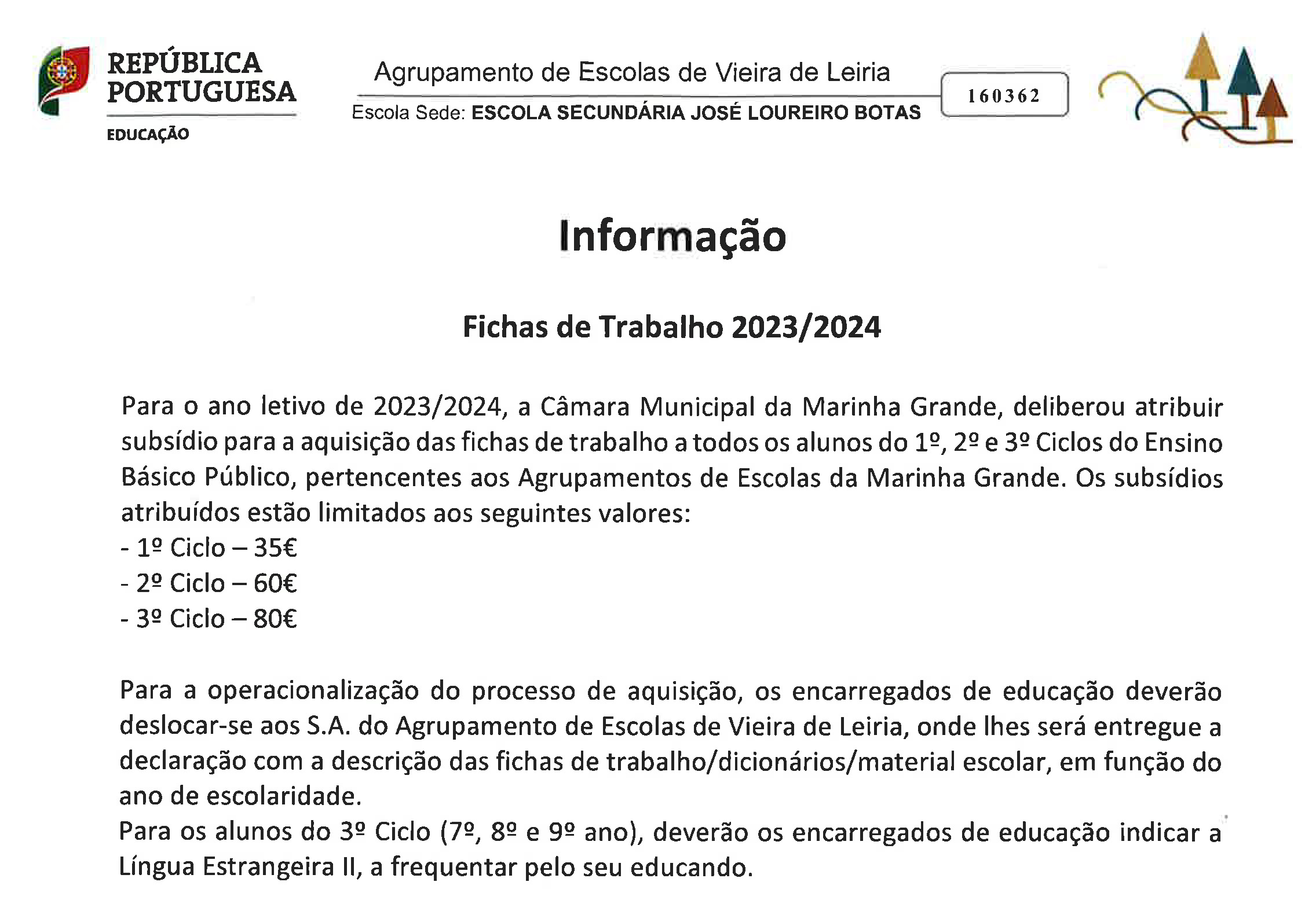 Fichas de trabalho Informação