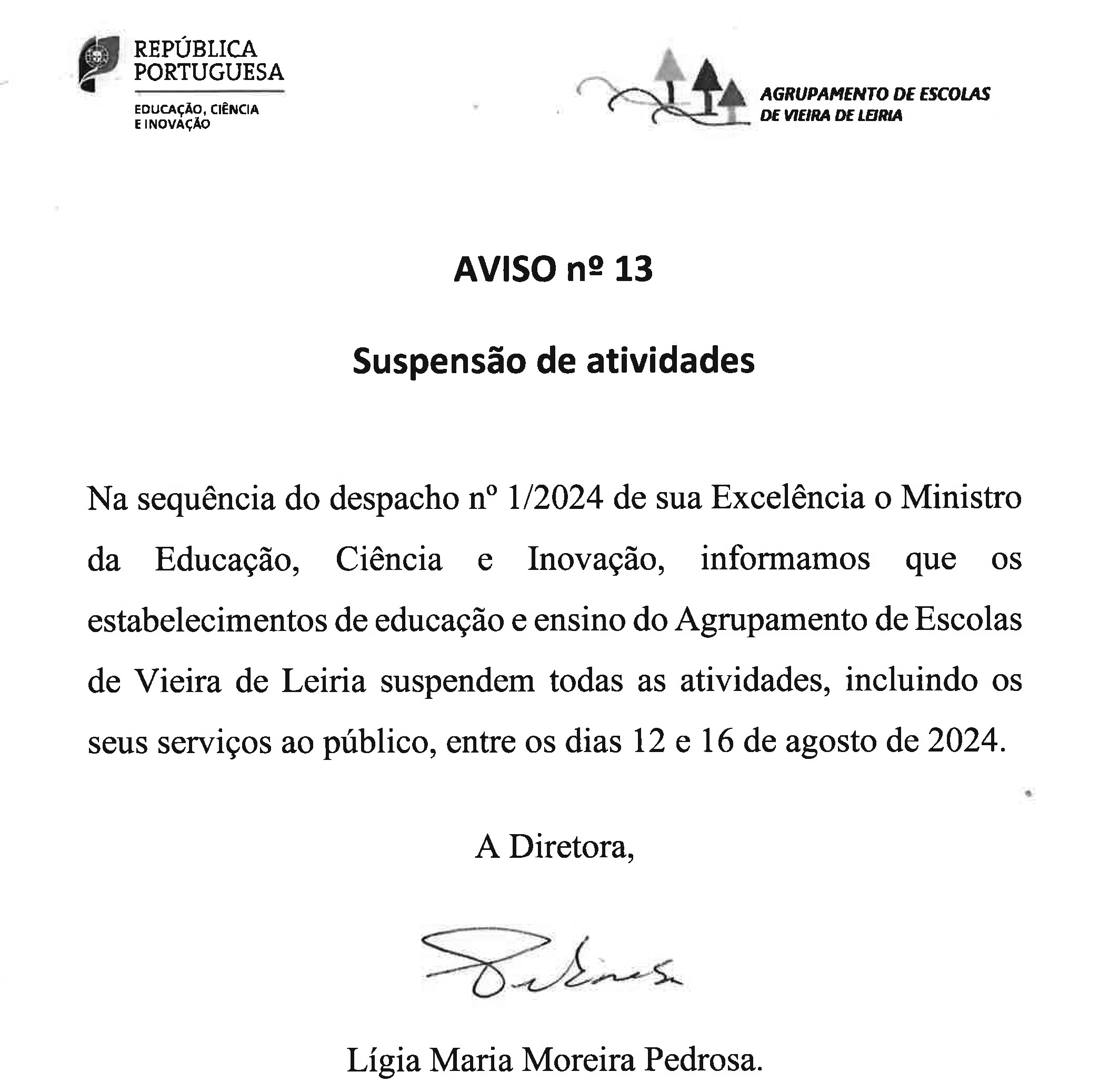 240801 Aviso 13 Suspensão de atividades